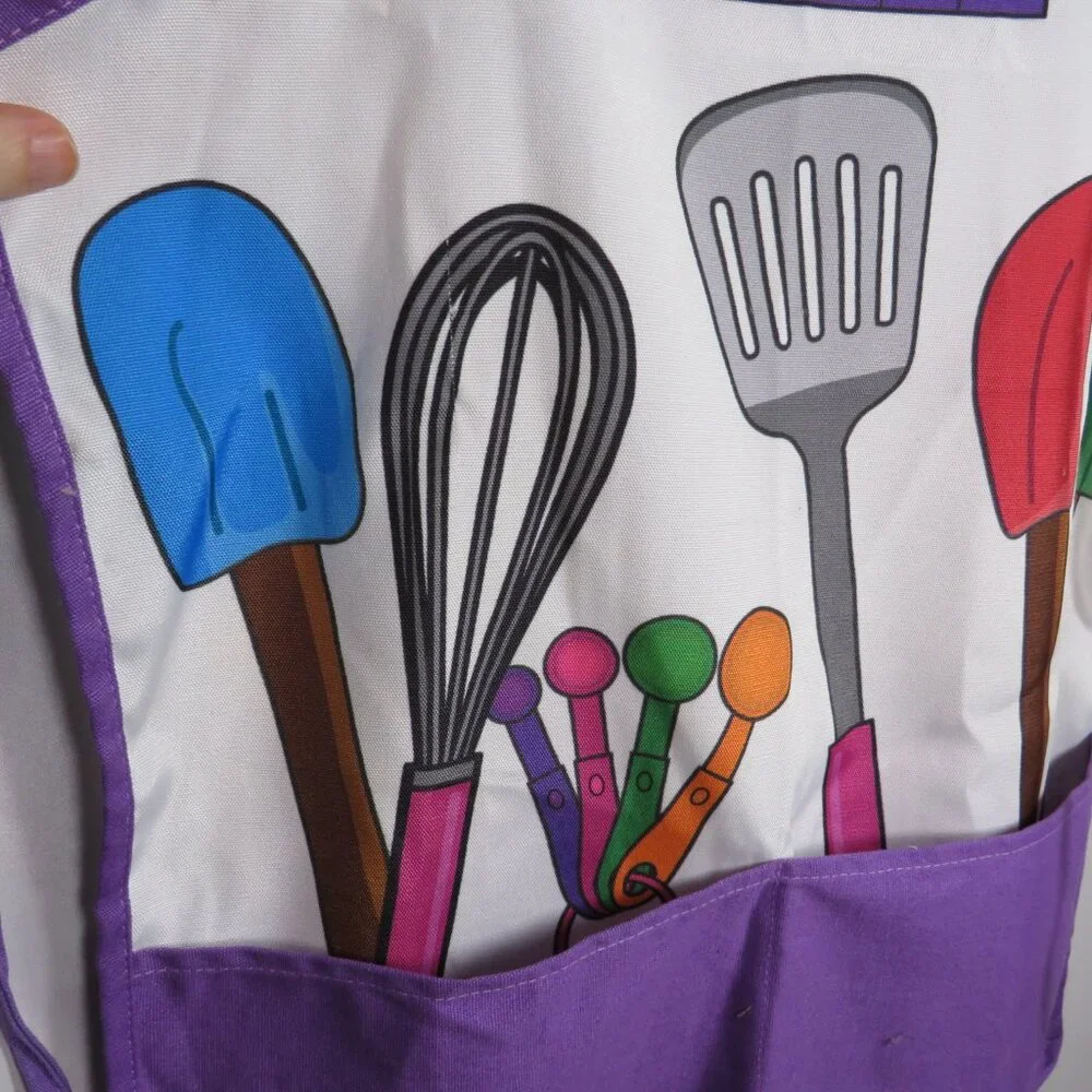 Kid's Apron Kitchen/Art Supplies theme 2 fabric pockets PRINTED IMAGES ON APRON